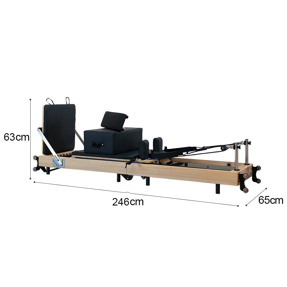 Foldable Pilates Reformer for Home Workouts, Oak Wood Frame, 6 Springs