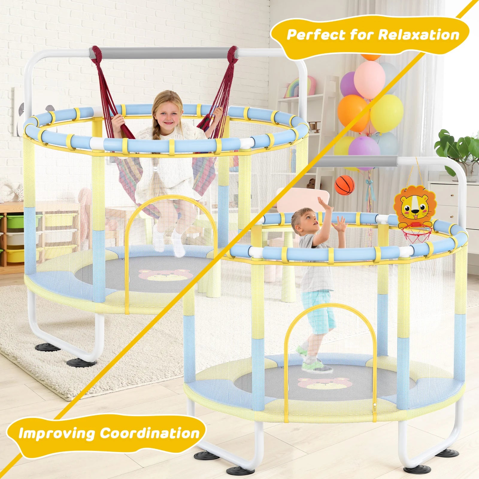 55" Trampoline with Basketball Hoop Swings