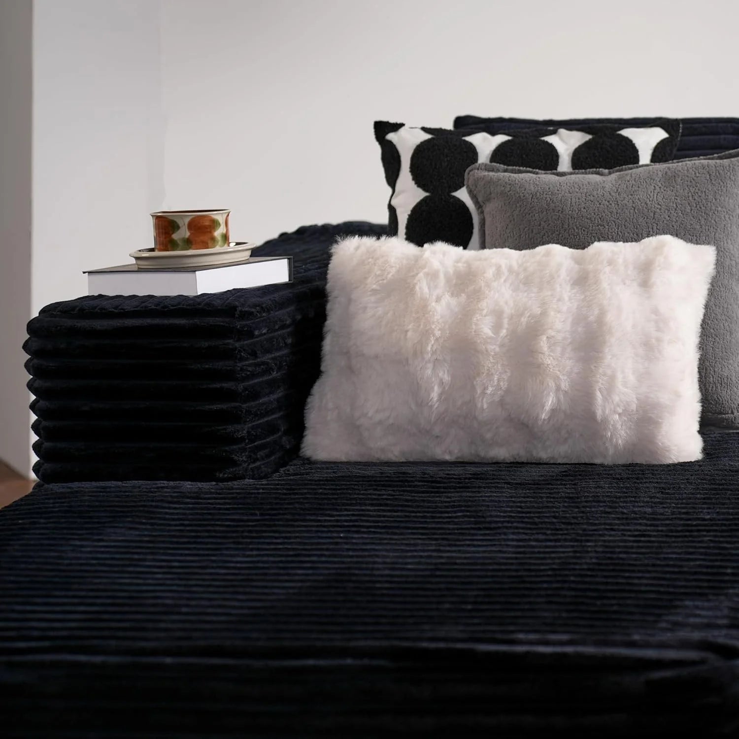 ovios 104" Cloud Sectional Couch with L-Shape Chaise,Modern Modular Sofa with Deep Seat, Upholstered Couches for Living Room Bedroom,No Assembly Required, Black (Corduroy Fabric)