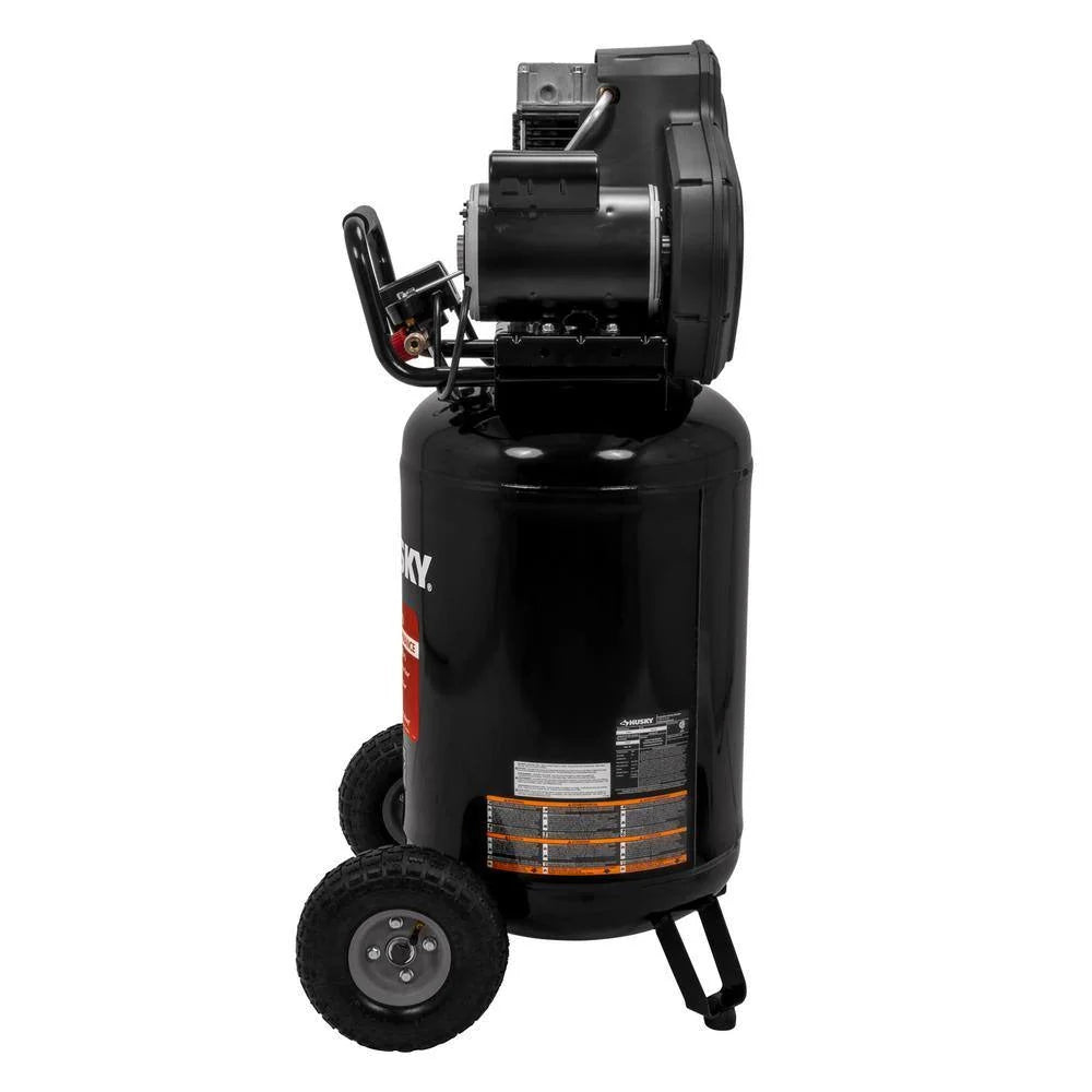 Husky 30-gallon compressor, 175 PSI, oil-lubricated belt drive, portable vertical electric air compressor C304H