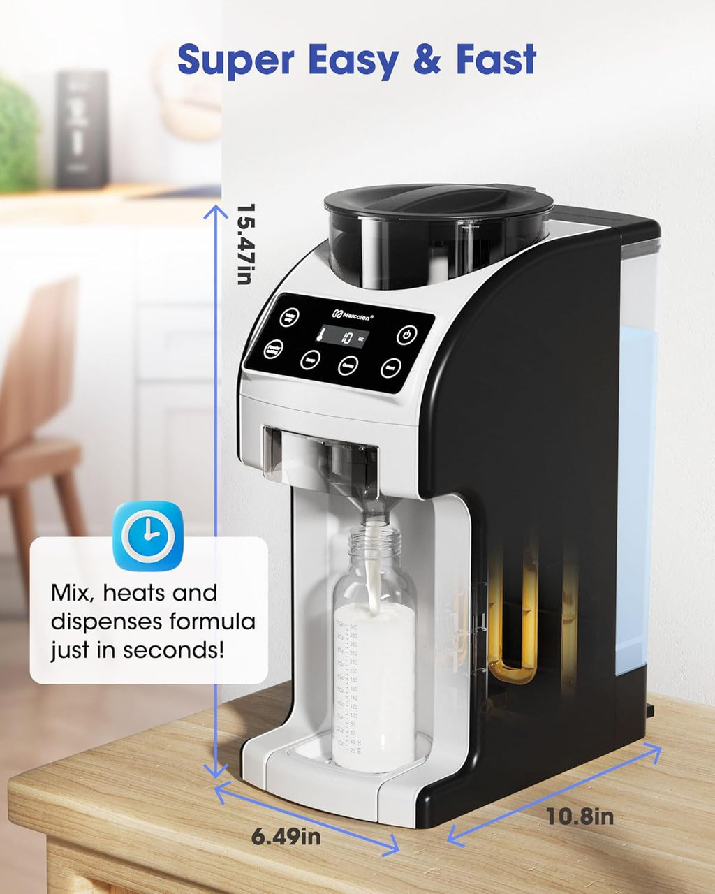 Fast and Customizable Formula Dispenser Machine with Accurate Temperature Control for Baby, Automatic Powder Blending for All Brands of Bottle and Formula, Black/White