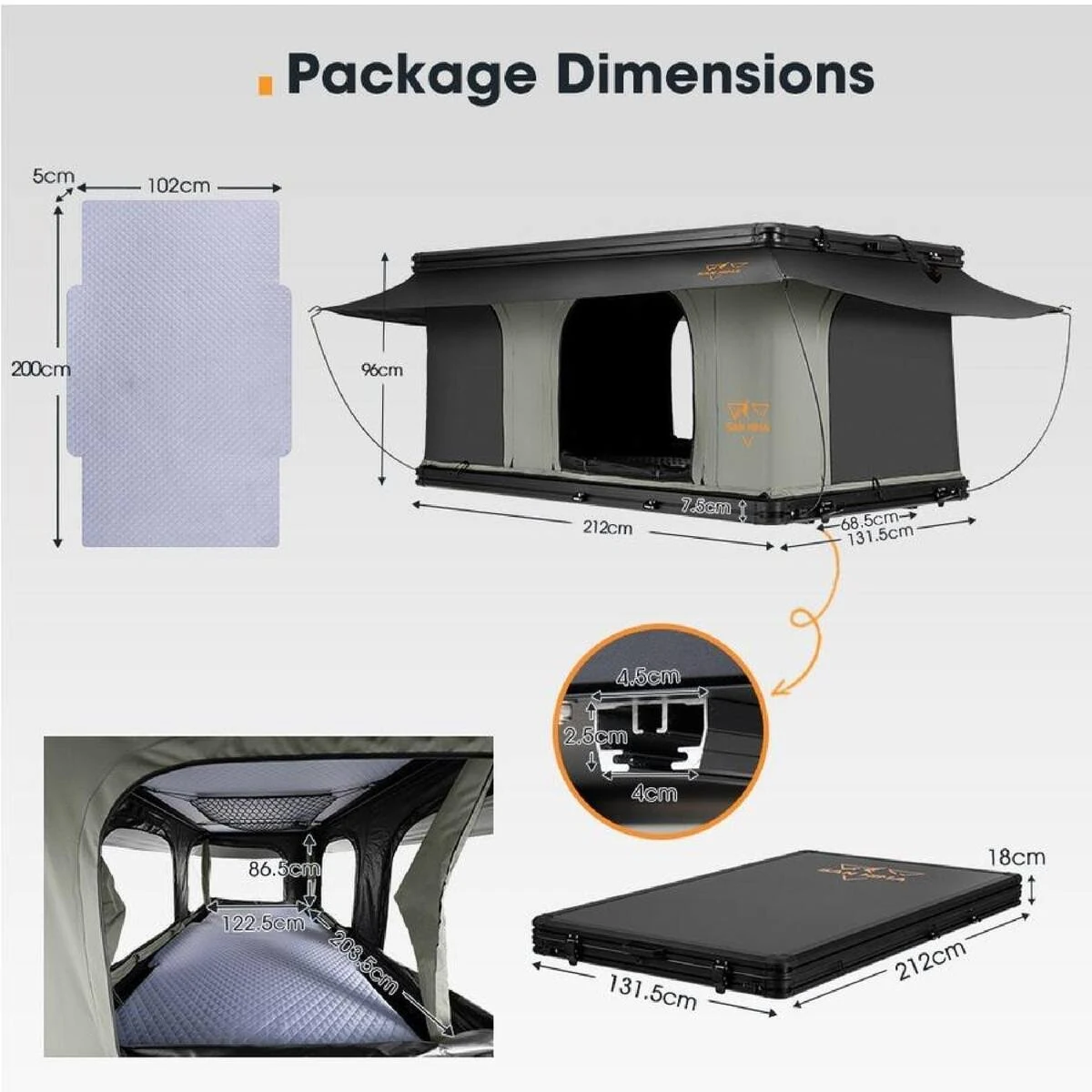 San Hima Gibb Rooftop Tent Hardshell With Ladder Outdoor Waterproof Camping 4×4