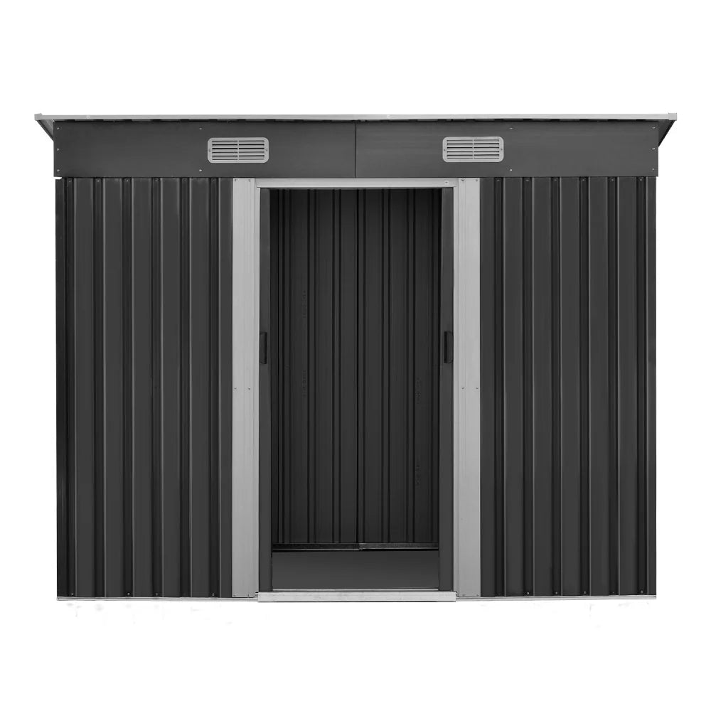 Giantz 2.38x1.31M Metal Garden Shed Grey Sliding Door