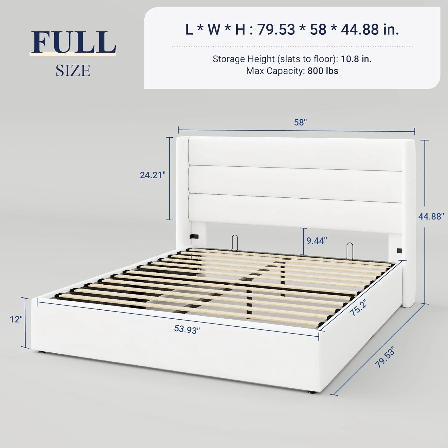 Allewie Queen Size Lift Up Storage Bed, Modern Wingback Headboard, Hydraulic Support, No Box Spring Needed, Light Beige