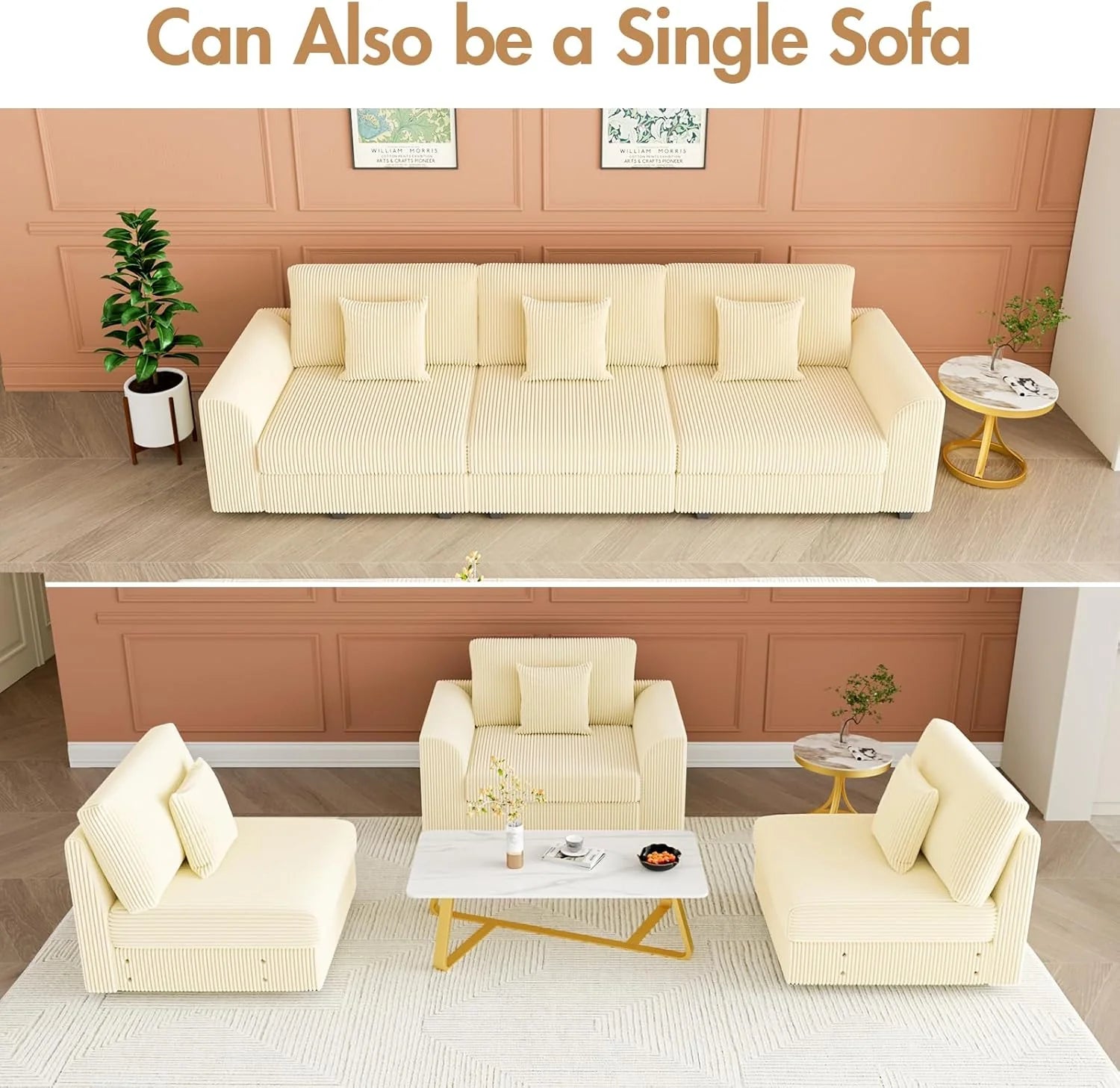 Sofa 290cm Corduroy Modular Couch(Pre-order)