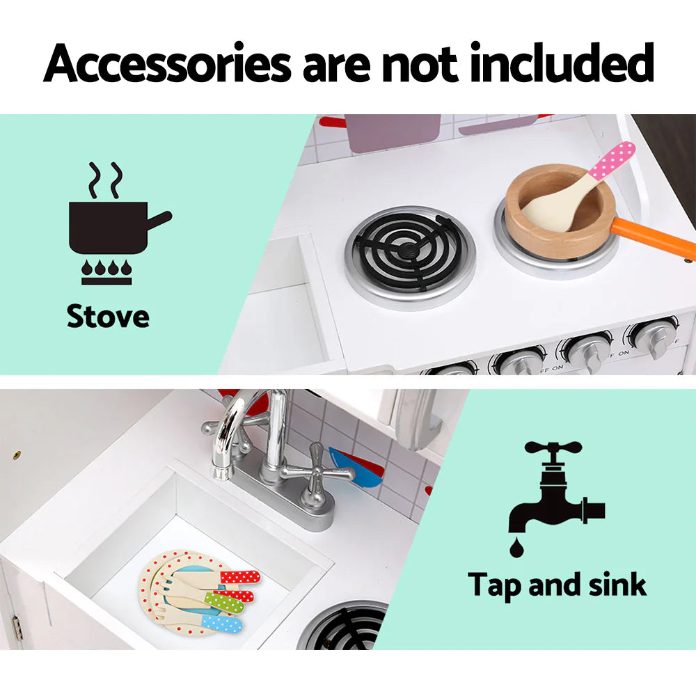 Keezi Kids Kitchen Play Set Wooden Pretend Toys Cooking Children Storage White