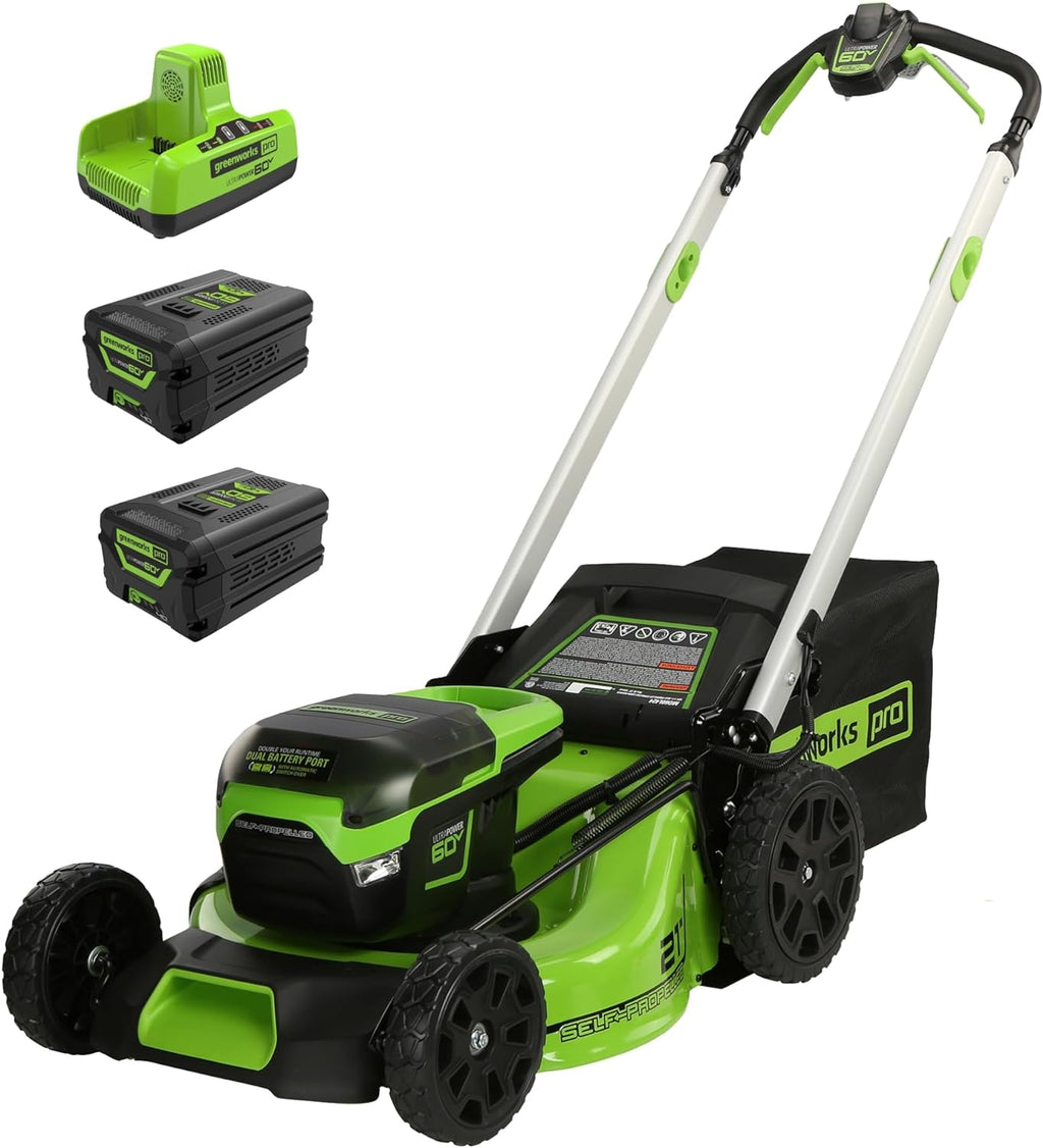 Greenworks 60V 21?? Cordless (Self-Propelled) Lawn Mower , 2 x 4.0Ah Batteries and Dual Port Rapid Charger