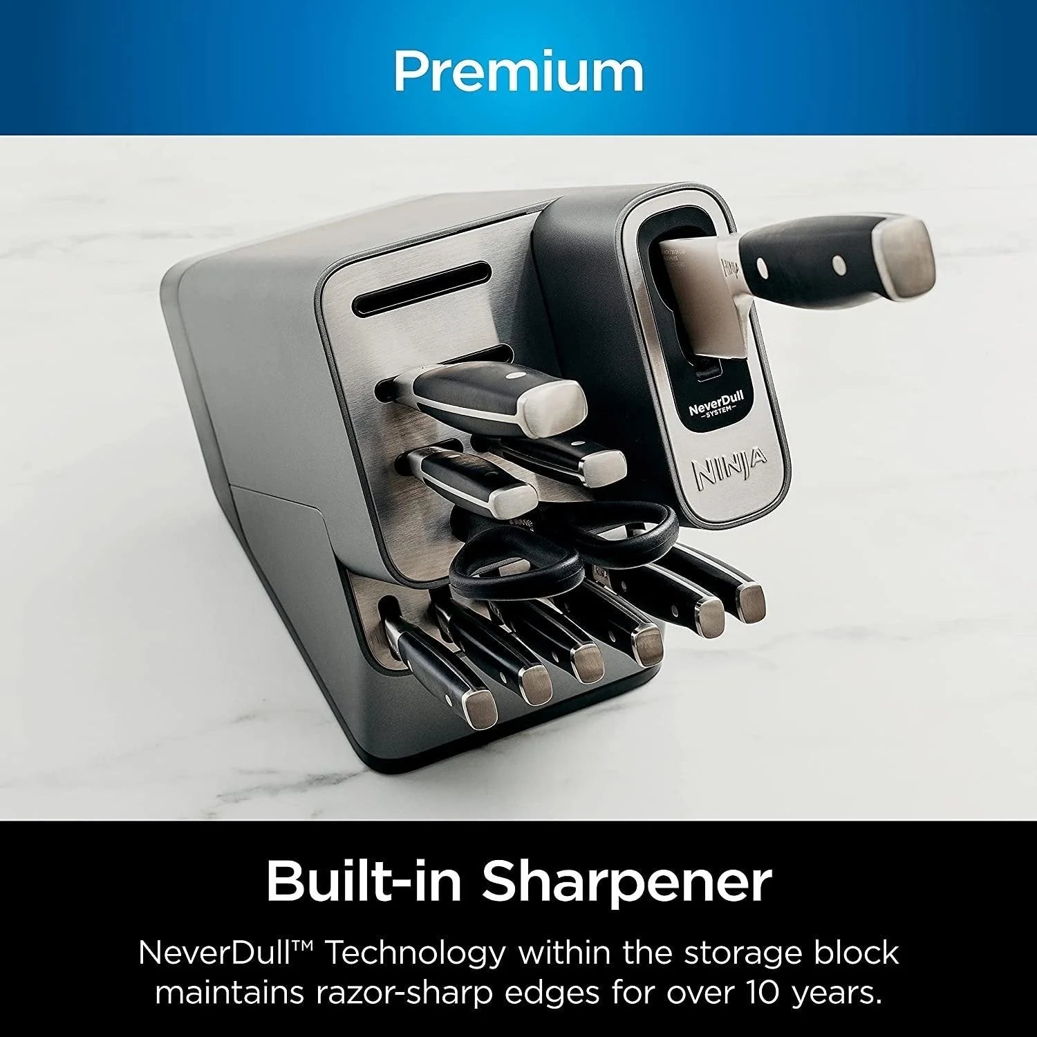 Ninja K32017 Foodi NeverDull 17 Piece Premium Knife System Block Set with Built-in Sharpener, Stainless Steel/Black