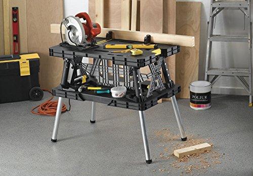2024 Keter �C 197283 Folding Table Work Bench for Miter Saw Stand, Woodworking Tools and Accessories with Included 12 Inch Wood Clamps �C Easy Garage Storage Black/Yellow