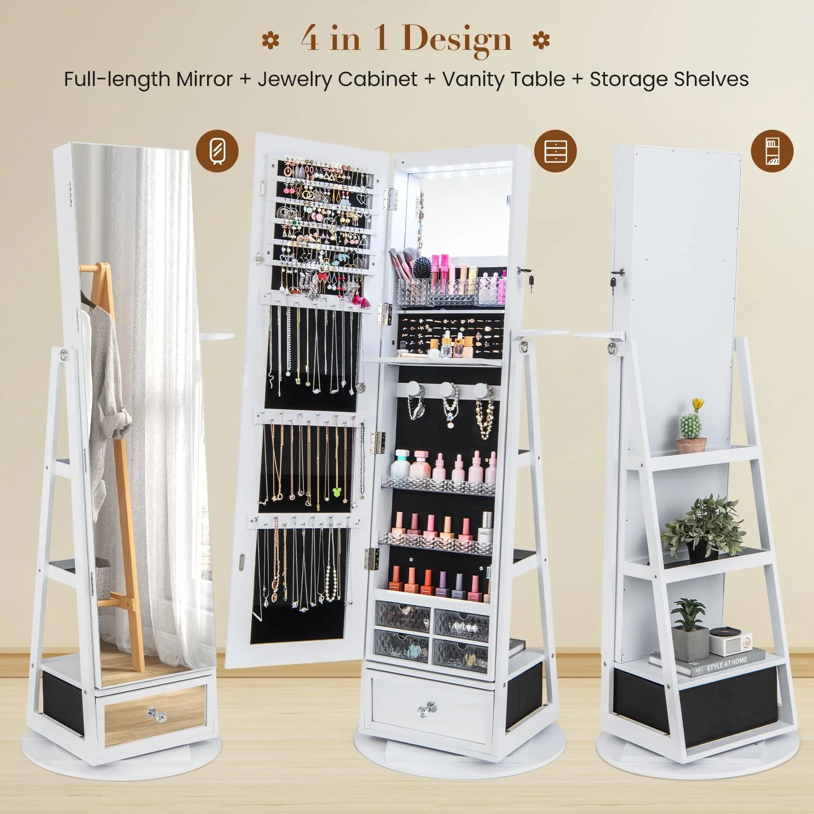 Giantex 360�� Swivel Jewelry Cabinet w/Full-Length Mirror