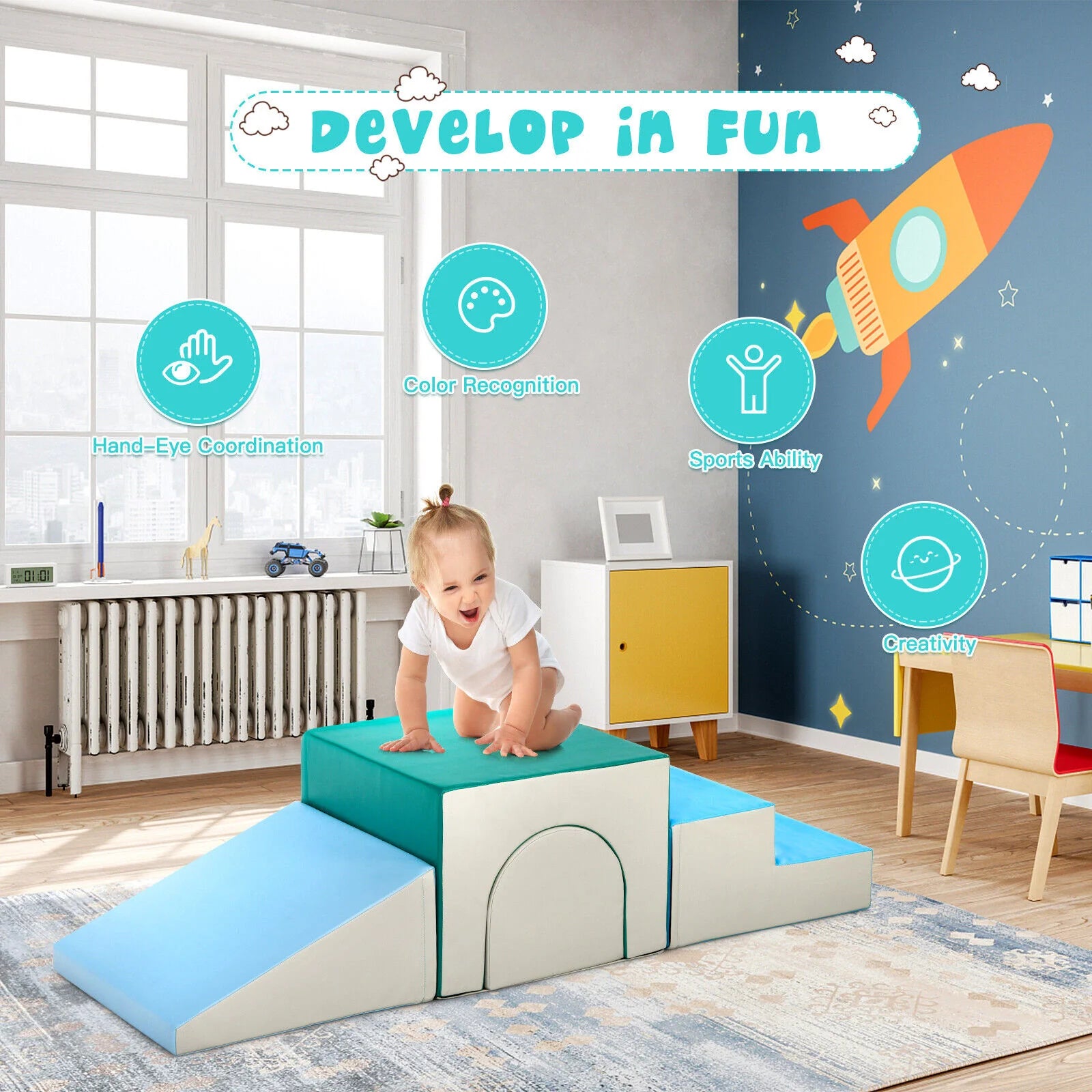 4-piece Single-Tunnel SoftZone Climb Crawl Activity Play Set Toddler Kid