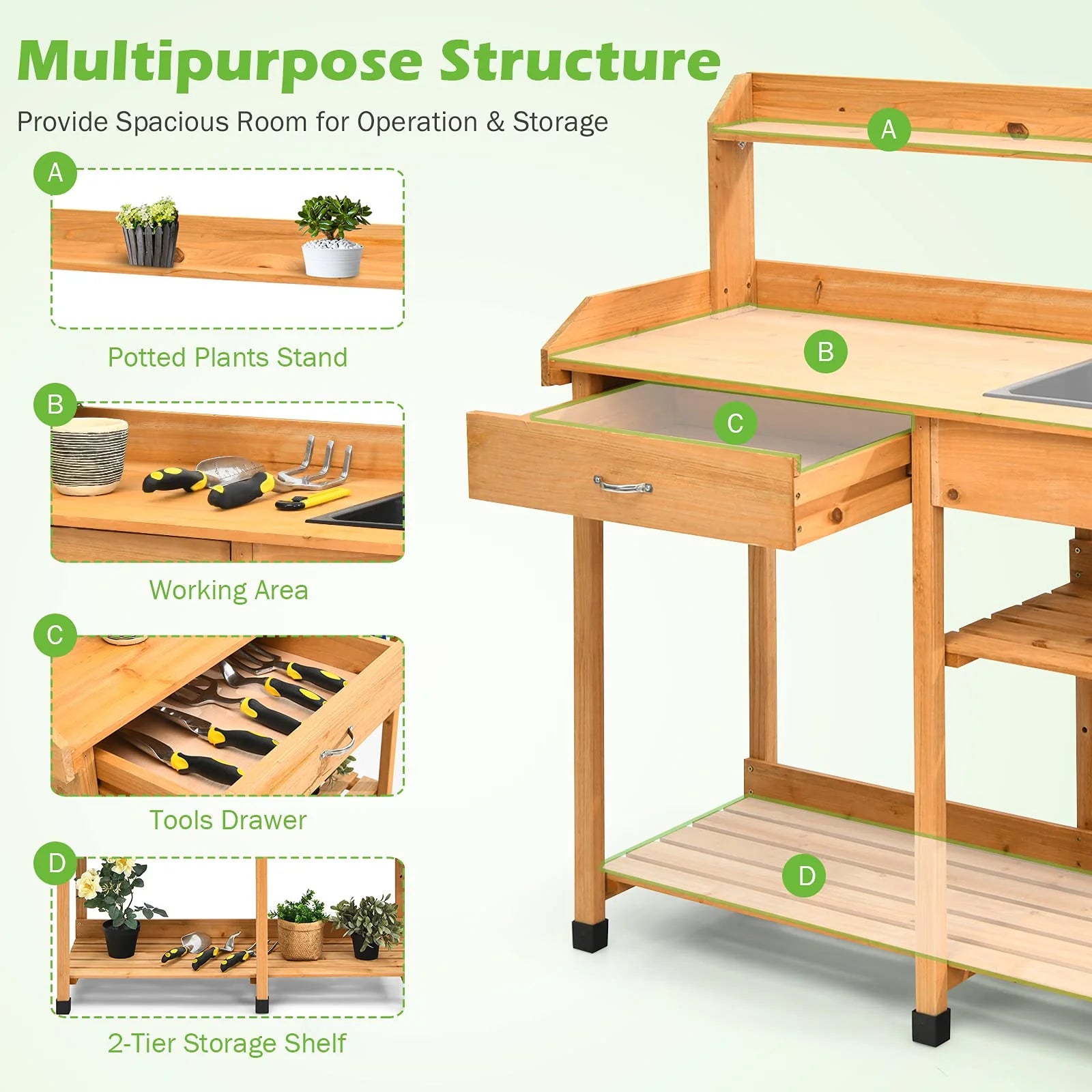 Giantex Garden Potting Bench Table, Wooden Potting Work Table