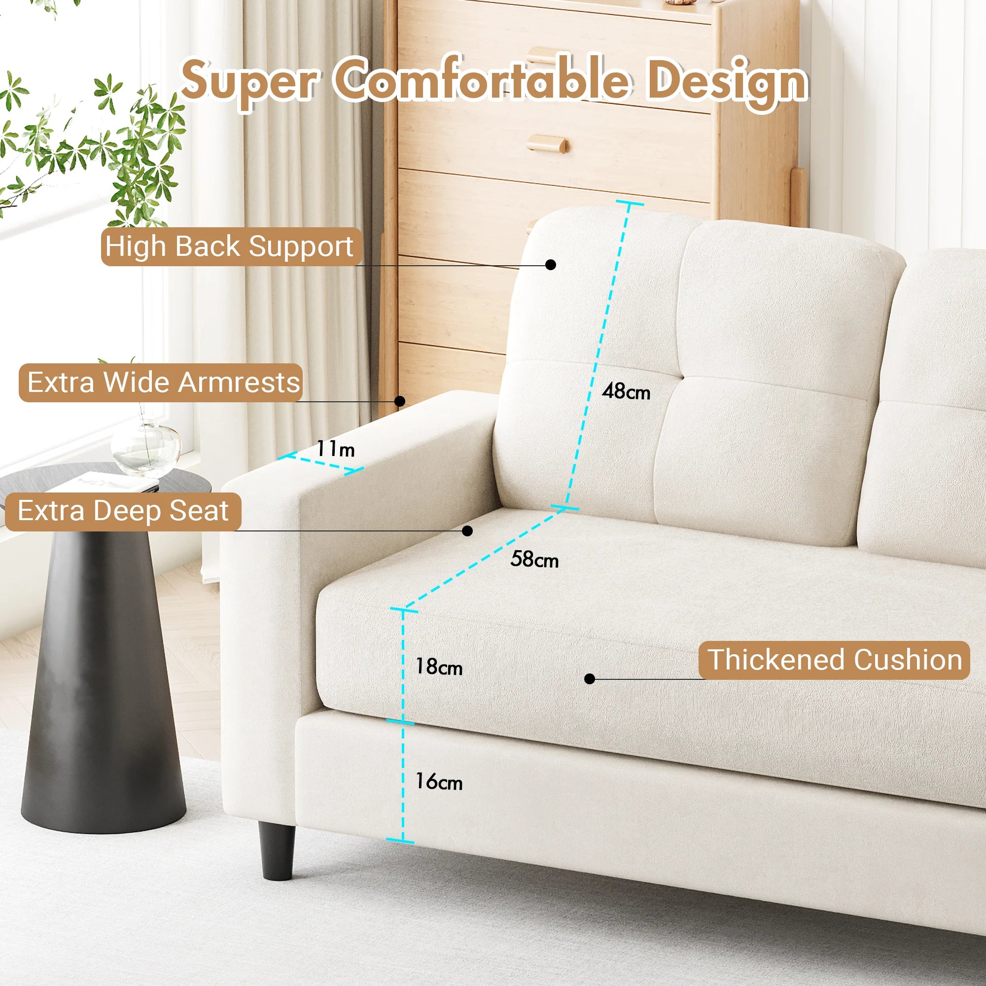 2-Seater Sofa 132cm Loveseat Sofa Beige