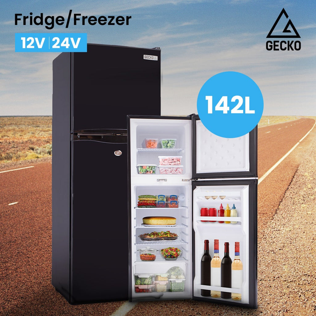 GECKO 142L Upright Portable Fridge / Freezer, 12V/24V for Motorhome and Caravan, Black