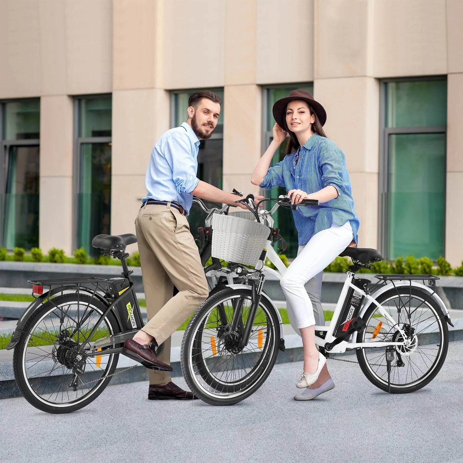 PEXMOR Electric Bike for Adults, 350W (Peak 500W) City Commuter Ebike 36V 12.5AH Removable Battery, 26" Cruiser Electric Bicycle Shimano 6-Speed | Dual Shock Absorber | Basket