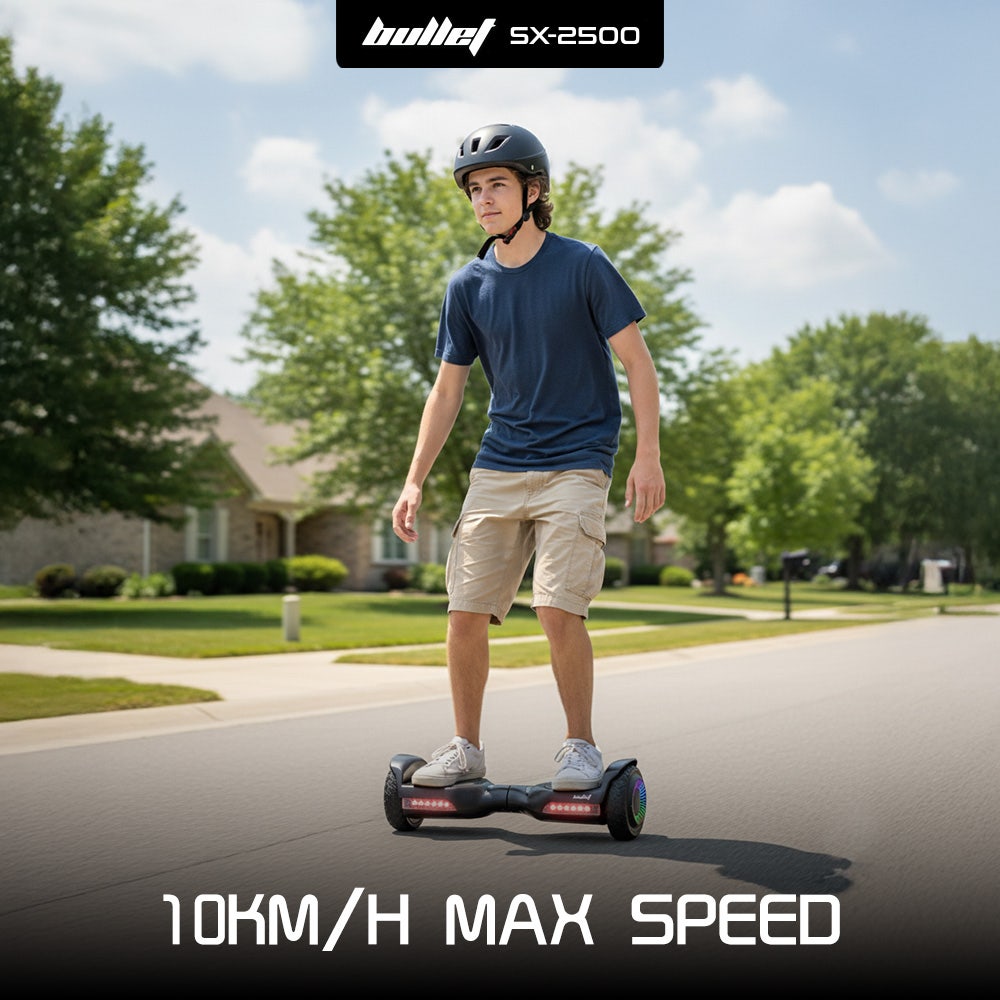 BULLET SX-2500 Hoverboard Scooter, 500W Brushless, UL Certified, AU Compliant, 6.5-inch Off-Road Style Tyres, Superior Self Balancing System, LED Lights, Black