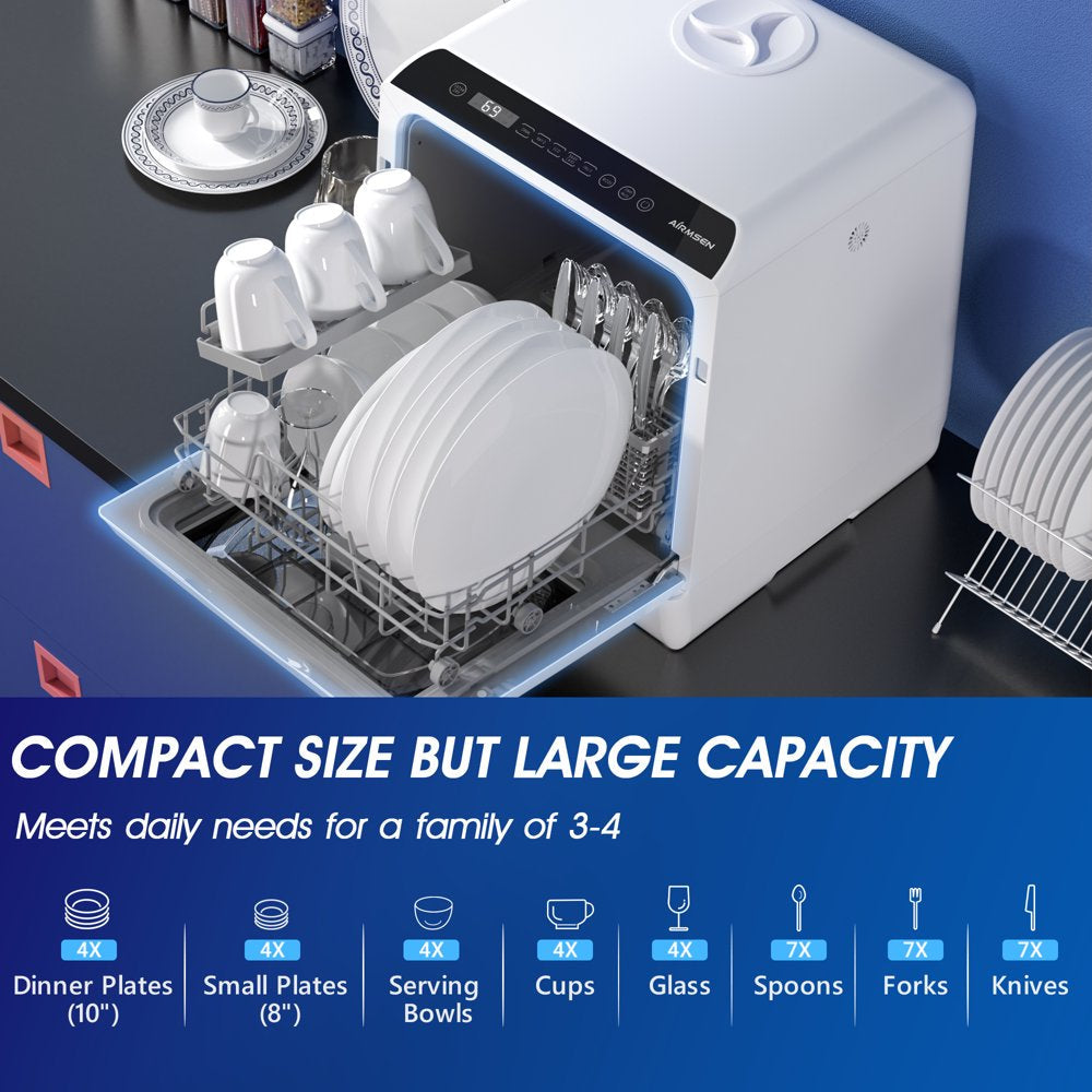 Portable Countertop Dishwasher with 5-Liter Built-In Water Tank and Air-Dry Function, 5 Washing Programs