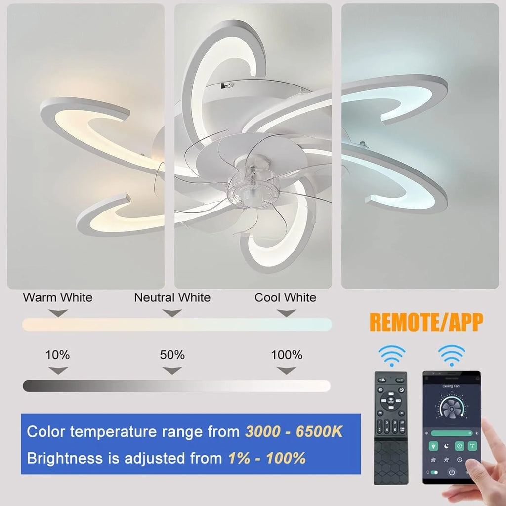 Low Ceiling Light Fan, Low Profile, 6 Wind Speed, 3 Colors 82 cm