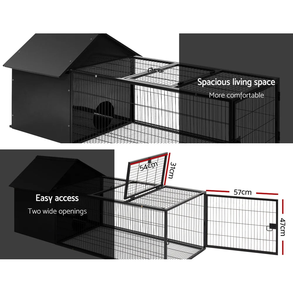 Weatherproof Metal Rabbit Hutch w/ Run & Secure Locks i.Pet
