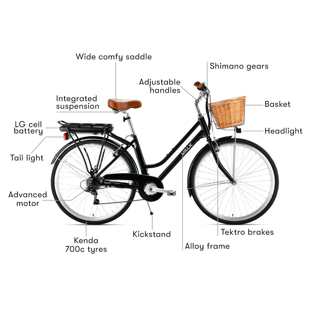 VALK Laneway 5 Vintage Electric Bike, Torque Sensor equipped eBike, Medium, Black