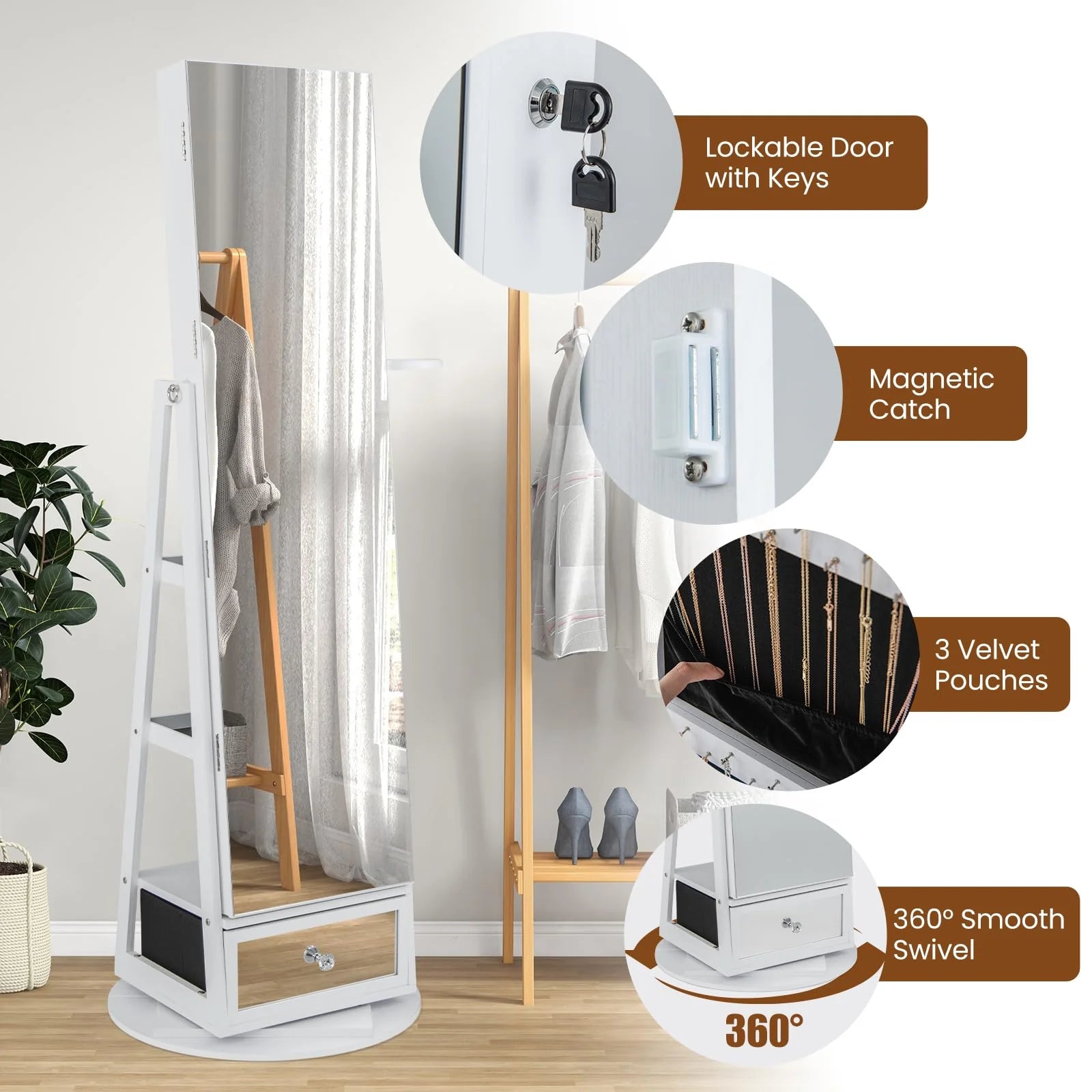 Giantex 360�� Swivel Jewelry Cabinet w/Full-Length Mirror