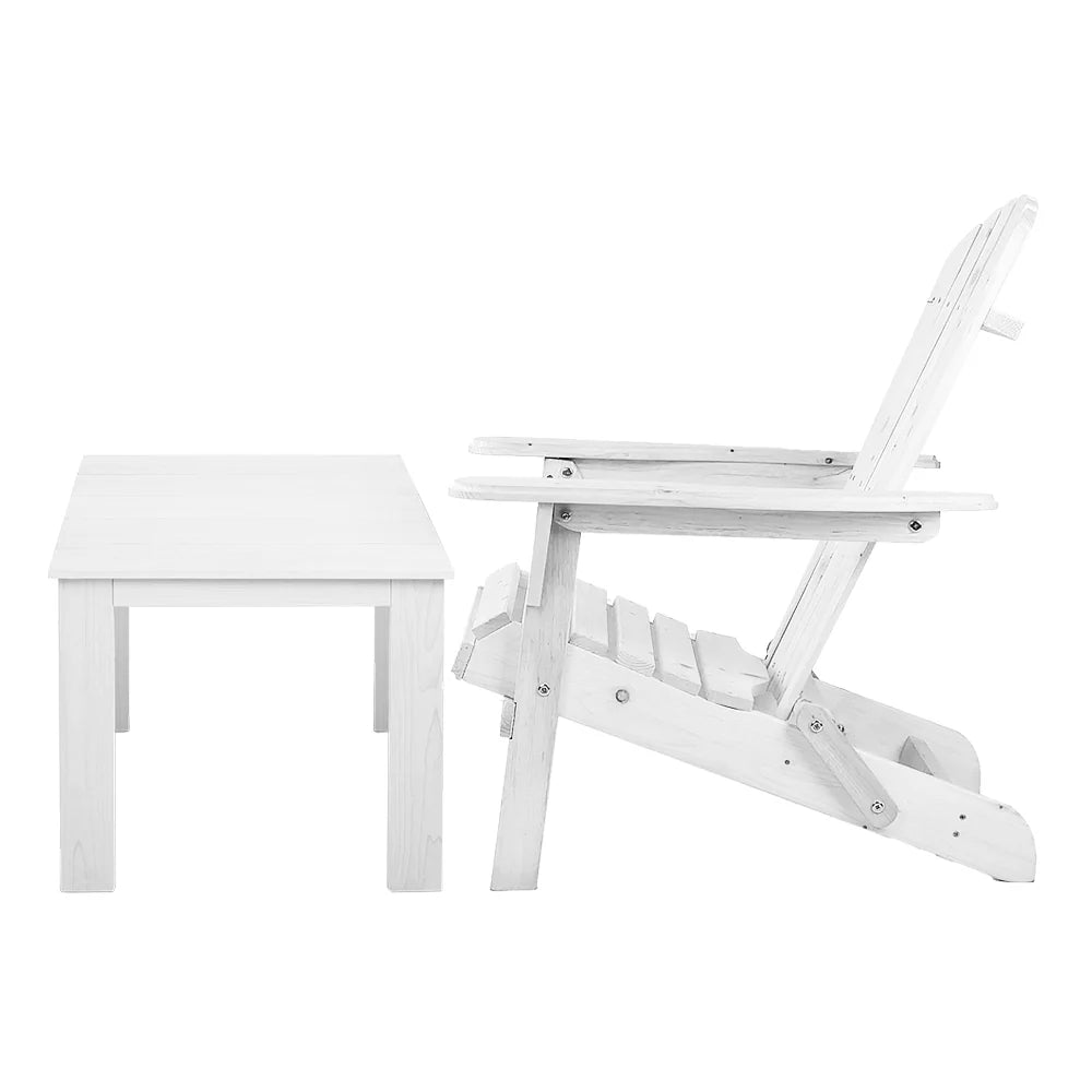 Foldable 3PC White Adirondack Chairs & Table Set by Gardeon