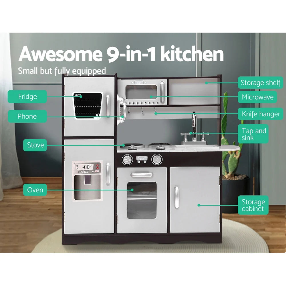 Sturdy Modern Kids Kitchen Play Set with Fridge Keezi