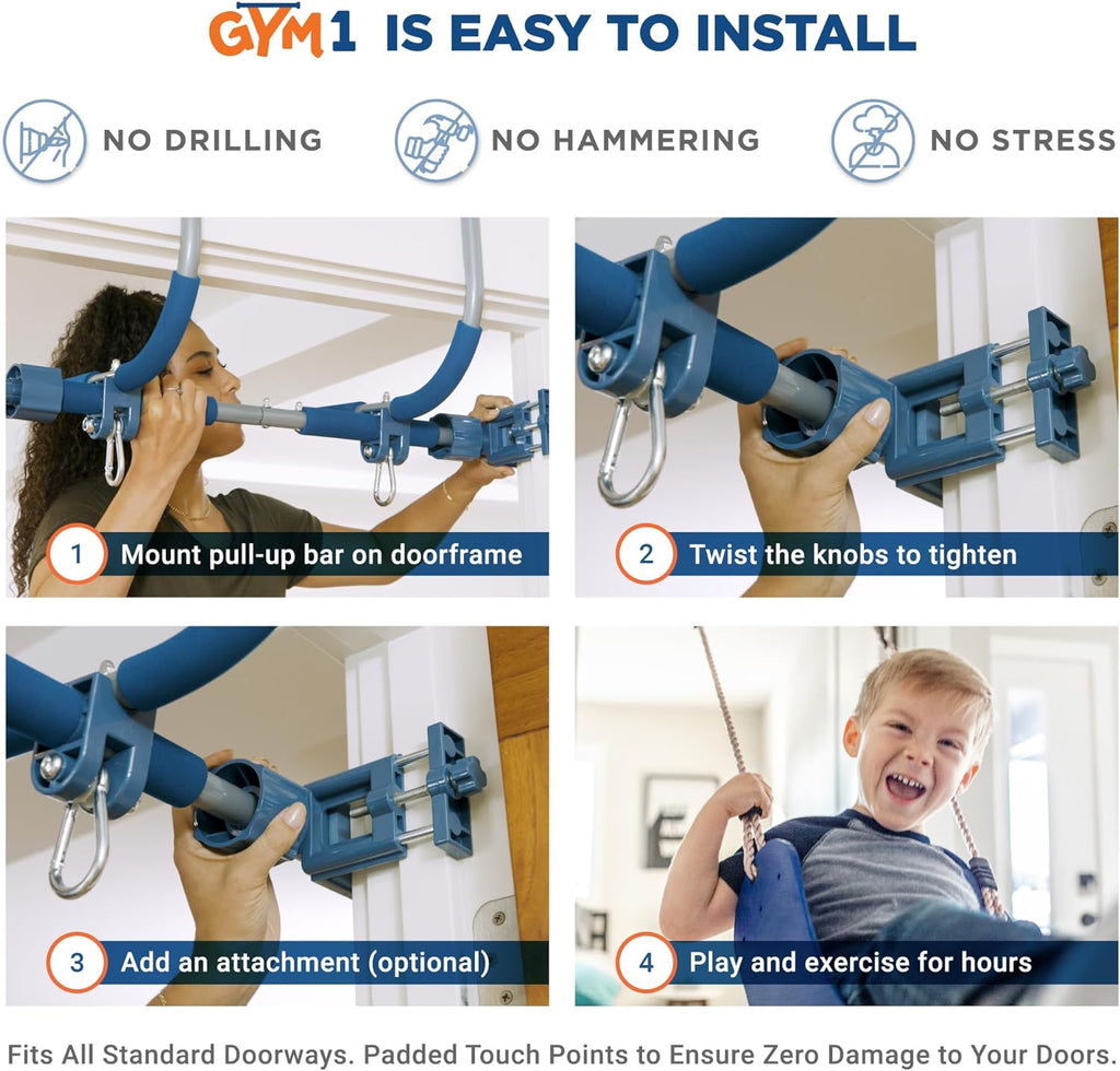 6-Piece Doorway Gym for Kids, includes Door Sensory Swing, Indoor Pull-Up Bar for Adults, Rings, Hanging Trapeze, Ladder & Knotted Rope, Holds Up to 300 Lbs