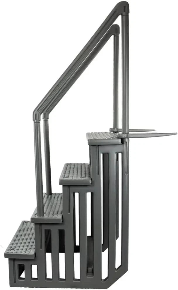 Non-slip entry steps for pools | Grey | For above-ground pools | Can be installed on terraces with a height of 122 to 137 cm | Load capacity up to 136 kg