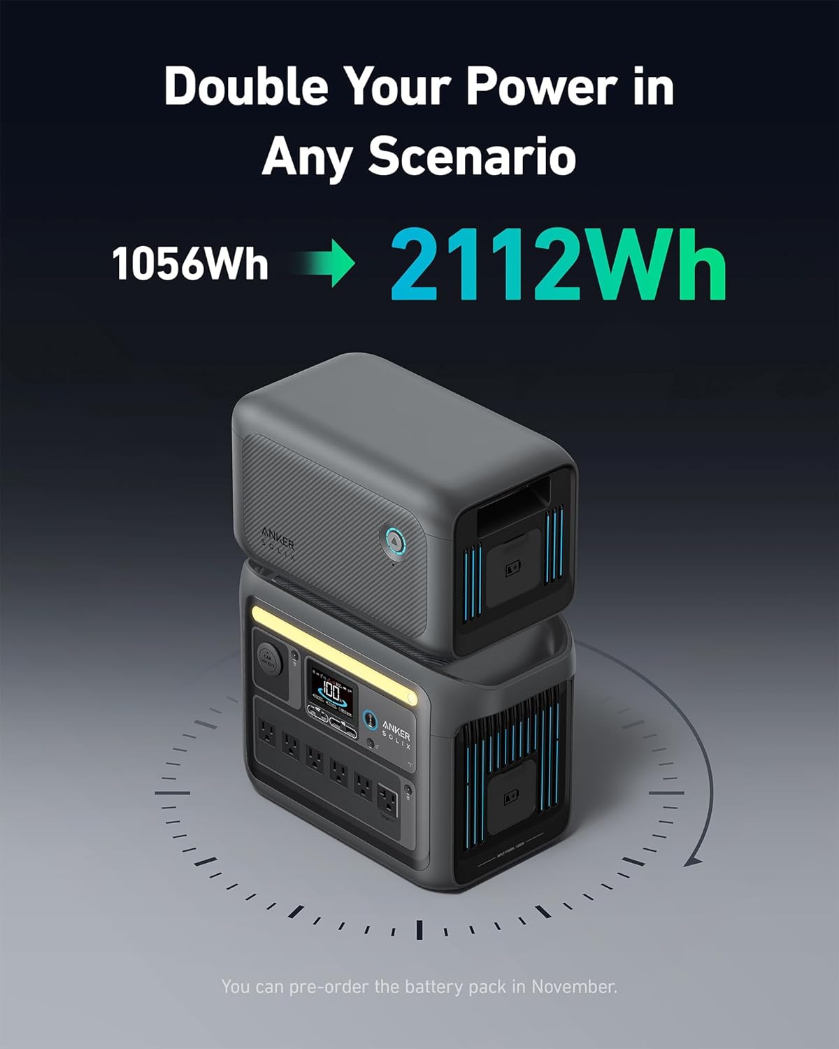 Anker SOLIX C1000 Portable Power Station with 200W Solar Panel, 1800W Solar Generator, 1056wh LFP (LiFePO4) Battery, 6 AC Outlets, Up to 2400W for Home, Power Outages, and Outdoor Camping