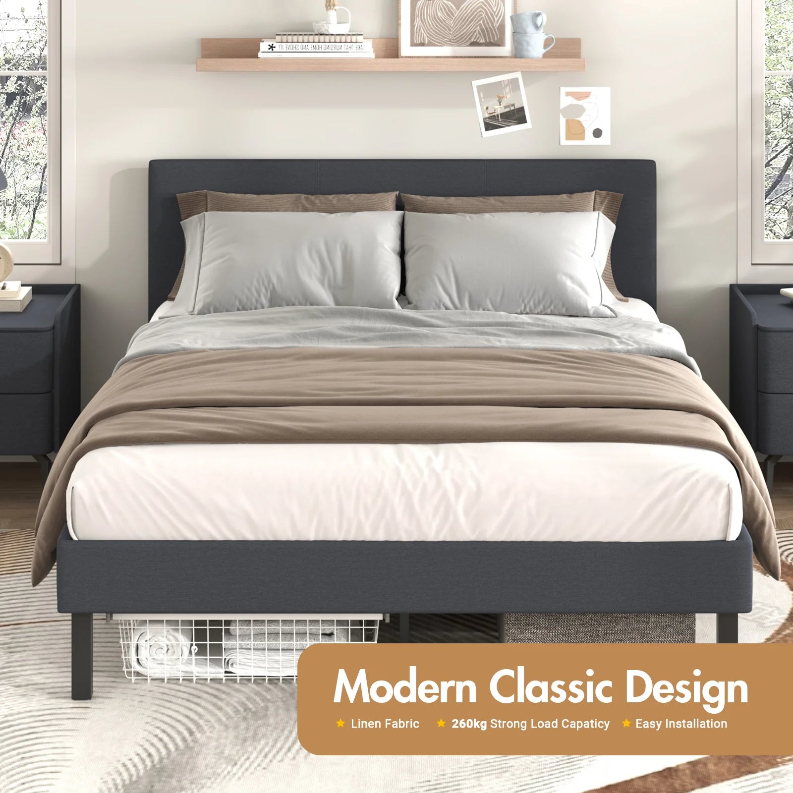 Bed Frame Double Size Mattress Base Upholstered