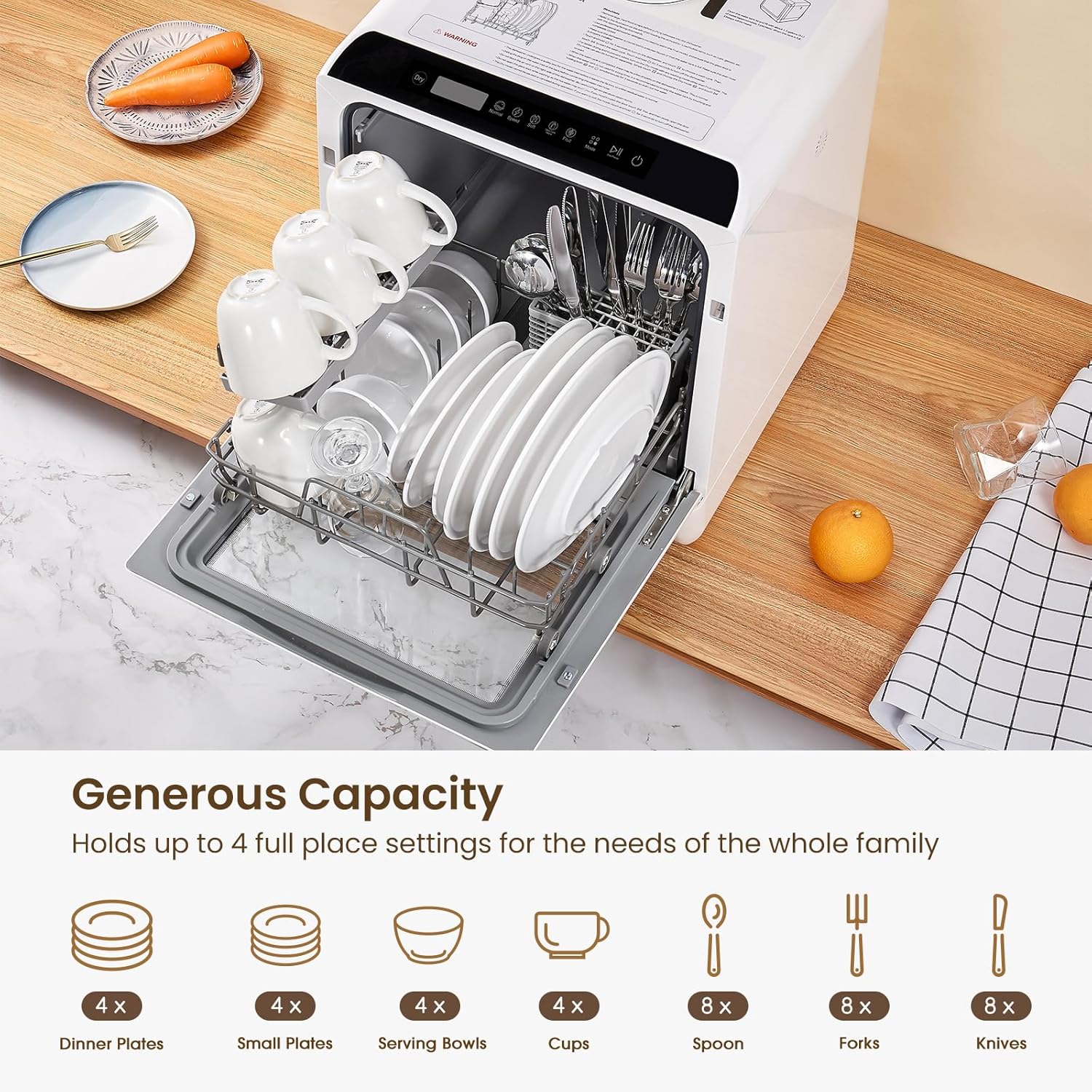 HAVA Countertop Dishwasher, 6 Programs Portable Dishwashers with 5L Built-in Water Tank