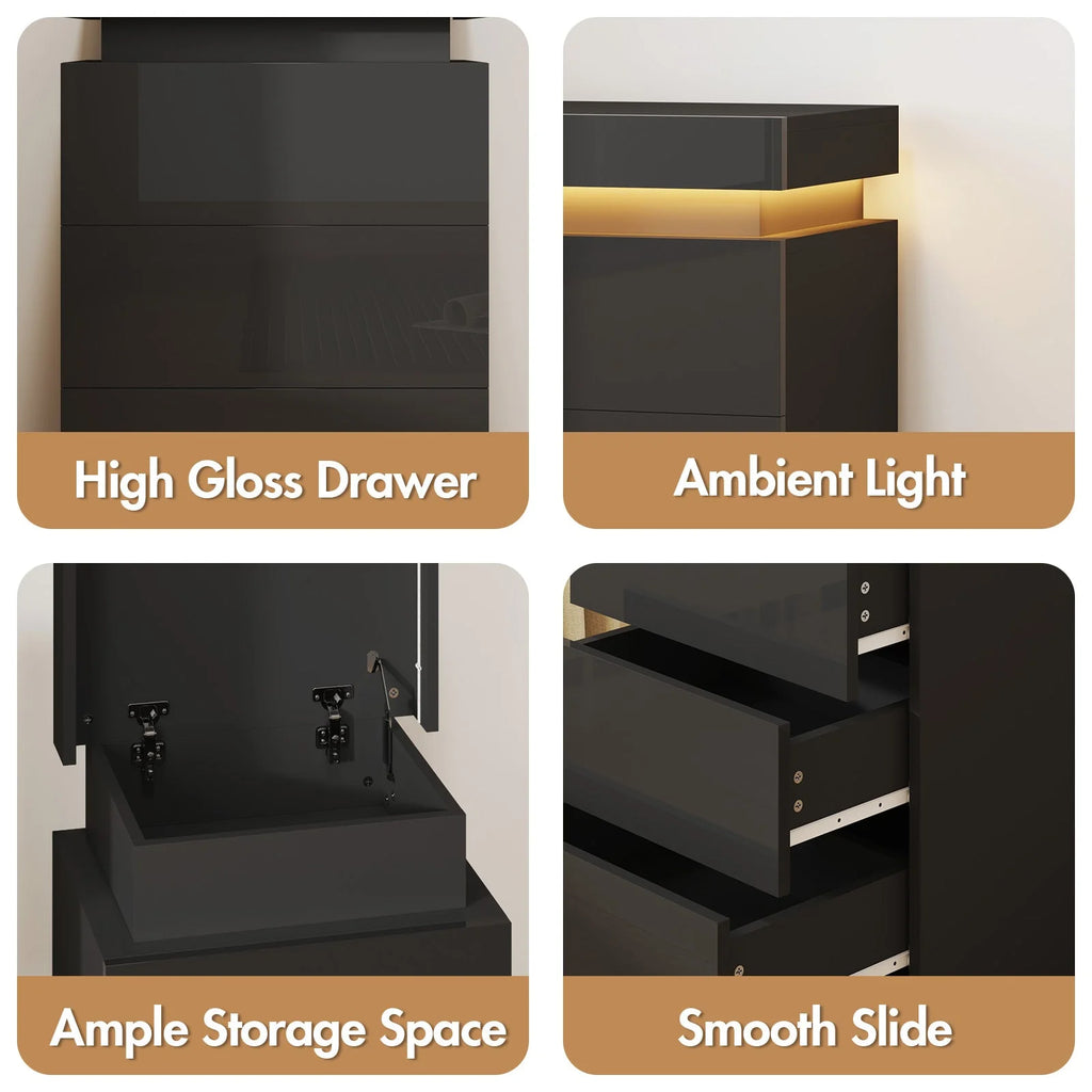 2 Set of Bedside Table 3 Drawers With LED Light
