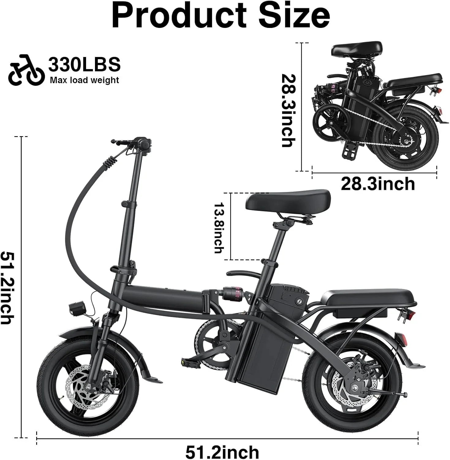 Electric bicycle for adults and teenagers, foldable e-bike for commuters and city use, foldable e-bike motor 48V 24MPH