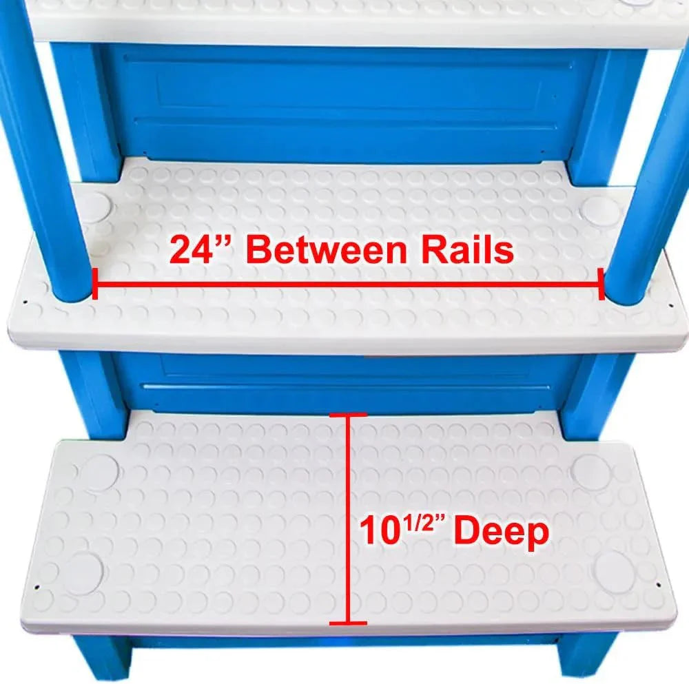 Non-slip entry steps for pools | Grey | For above-ground pools | Can be installed on terraces with a height of 122 to 137 cm | Load capacity up to 136 kg