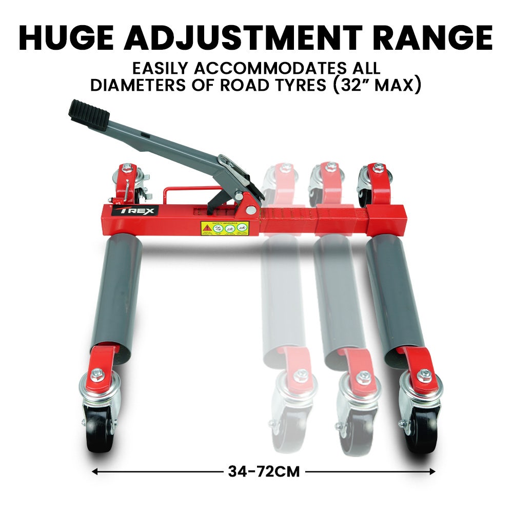 T-REX 2360kg Set of 4 Vehicle Positioning Jacks with Rack Stand, Mechanical Ratcheting Foot Pedal Wheel Dolly For Auto Car Moving