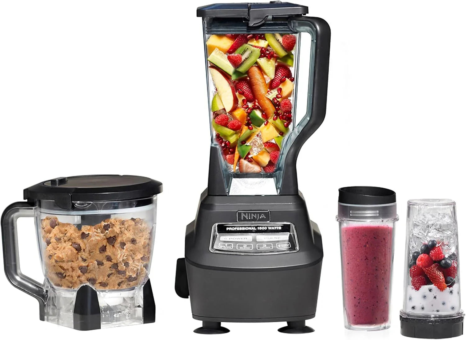 Ninja Mega Kitchen System, 1500 Watt Stand Mixer (2.1 Liters) and Food Processor (8 Cups) with (2) 473 ml Takeaway Cups