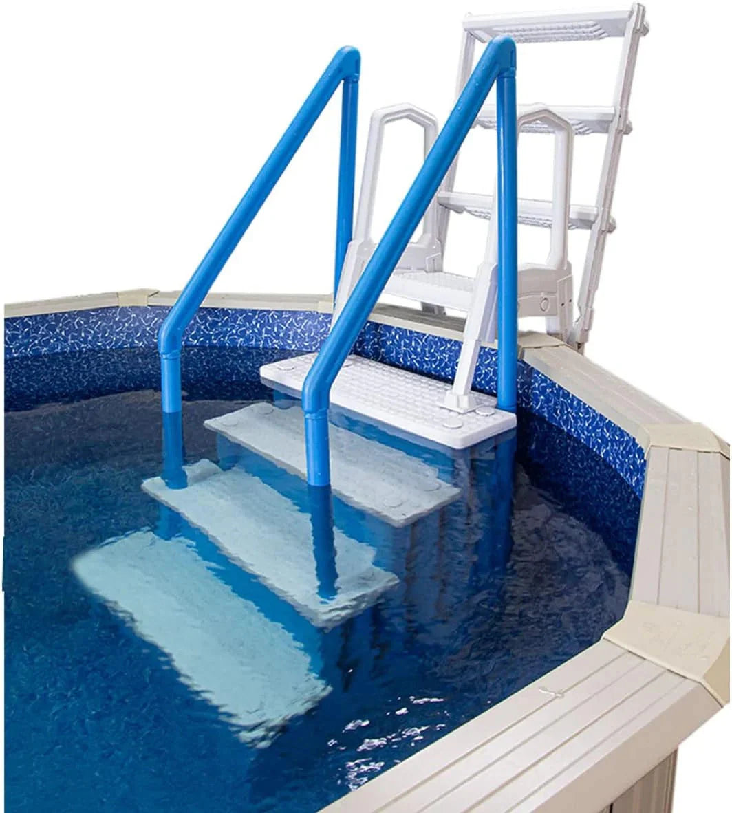 Non-slip entry steps for pools | Grey | For above-ground pools | Can be installed on terraces with a height of 122 to 137 cm | Load capacity up to 136 kg