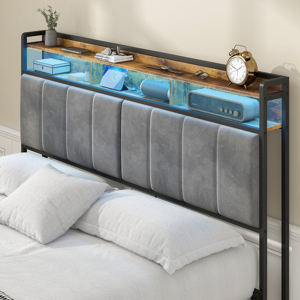 Storage Headboard Upholstered with Charging Station