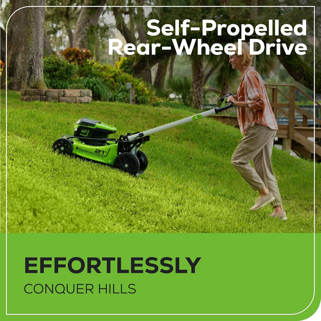 Greenworks 60V 21?? Cordless (Self-Propelled) Lawn Mower , 2 x 4.0Ah Batteries and Dual Port Rapid Charger