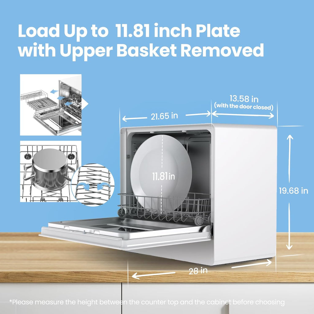 COMFEE' Portable Dishwasher Countertop with 5L Built-in Water Tank, No Hookup Needed, 6 Programs, 360?? Dual Spray, 192?H High-Temp& Air-Dry Function, Mini Dishwasher for RVs, White