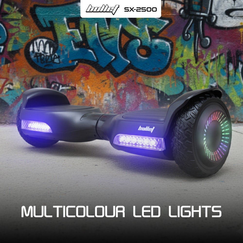 BULLET SX-2500 Hoverboard Scooter, 500W Brushless, UL Certified, AU Compliant, 6.5-inch Off-Road Style Tyres, Superior Self Balancing System, LED Lights, Black