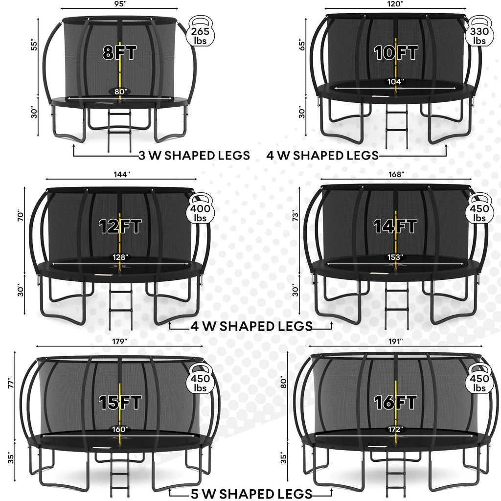 JUMPZYLLA 8FT Trampoline Outdoor with Enclosure for Kids