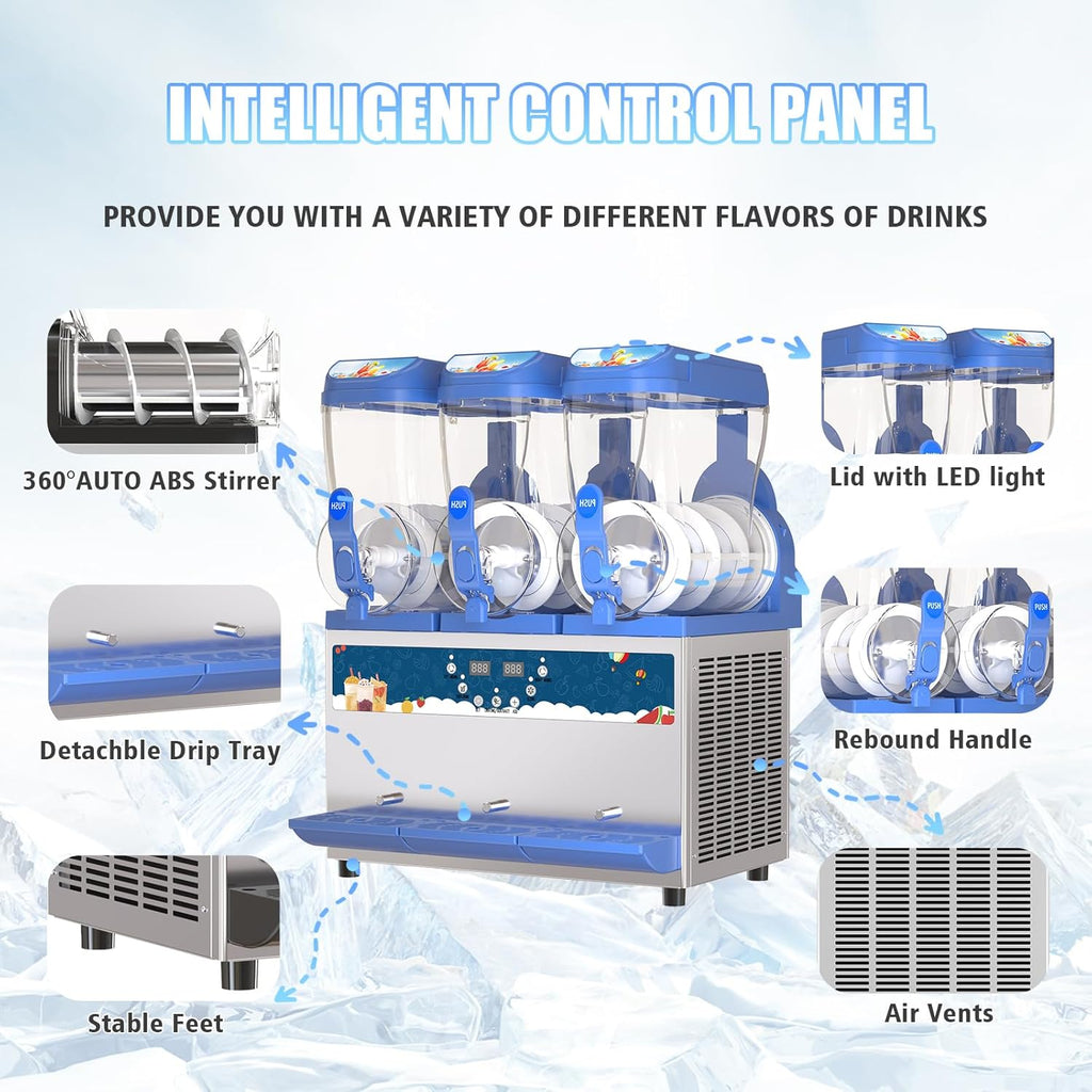 Commercial Slushy Machine - 1000W 30L Tanks Slush Maker Machine 304 Stainless Steel Commercial Margarita Machines Efficient Cooling the Ideal Slushie Maker for Bars Cafes Restaurants