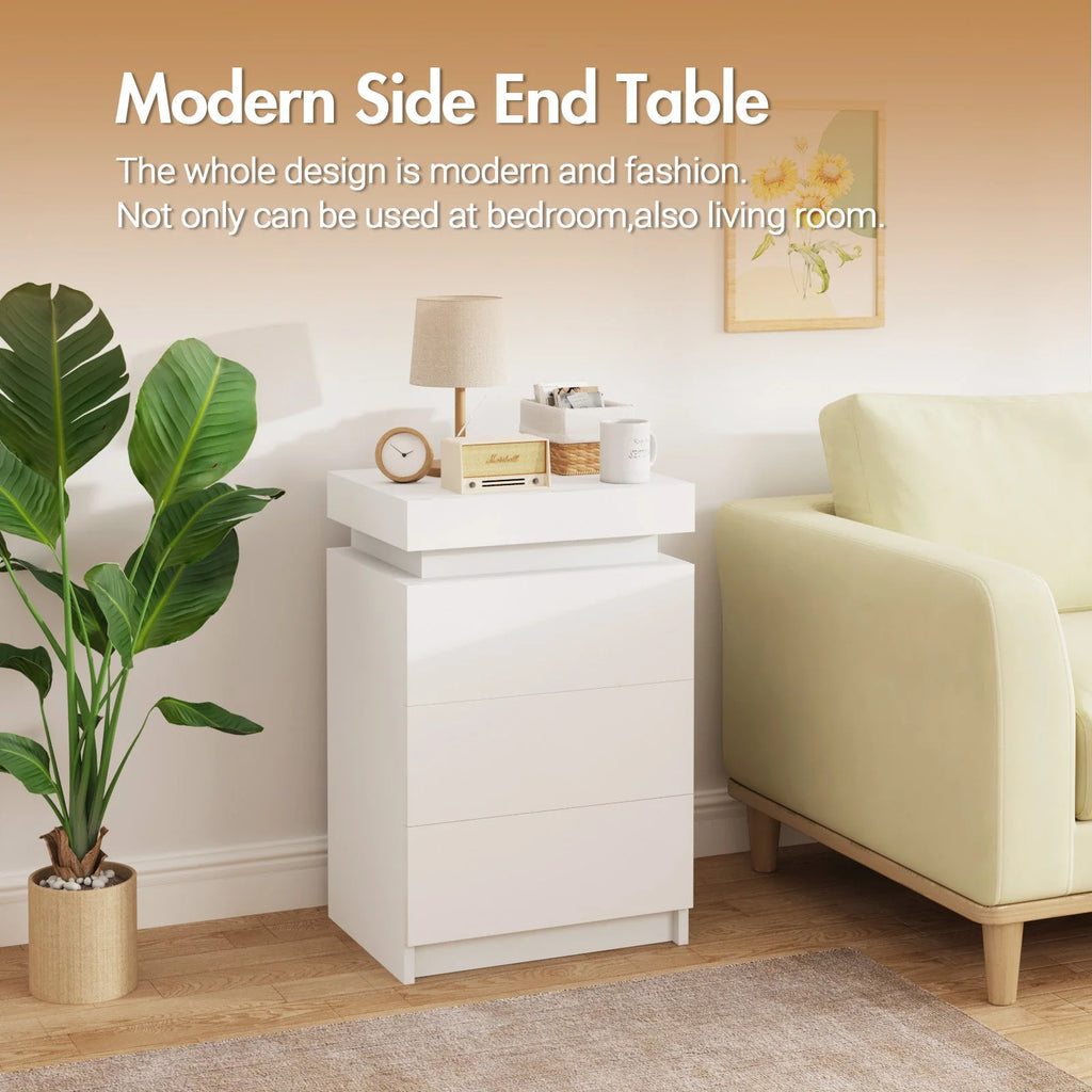 2 Set of Bedside Table 3 Drawers With LED Light