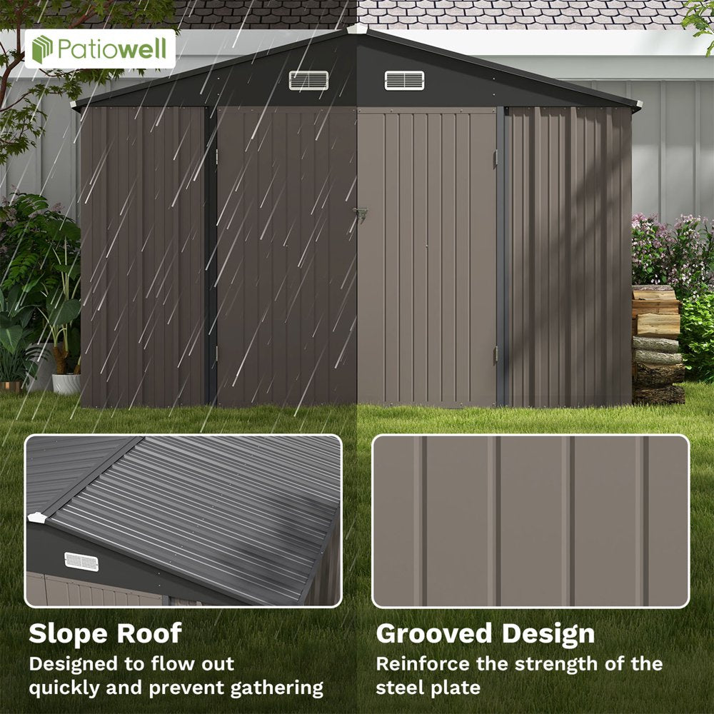 Patiowell 10 x 10 ft Outdoor Storage Metal Shed with Sloping Roof and Double Lockable Door