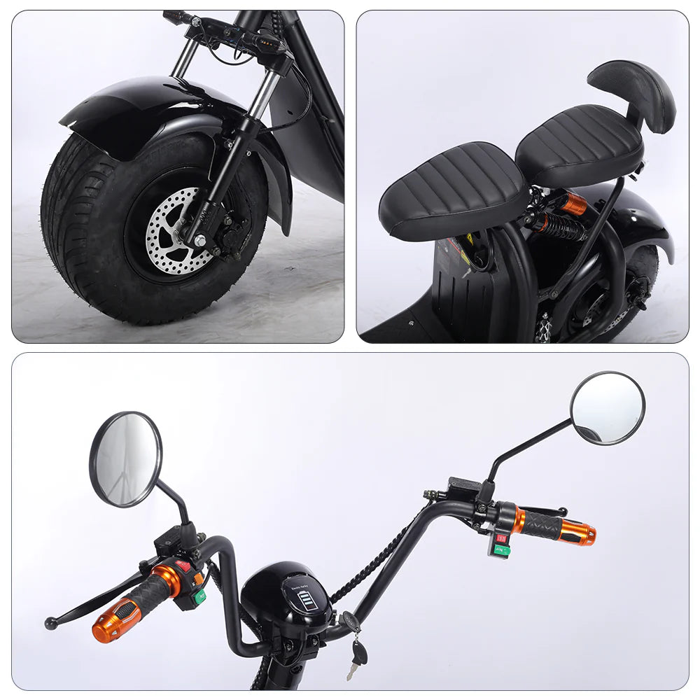 3000W 60V 12Ah Electric Scooter Off Road With Brushless Motor – Retro Style, Dual Seat, Hydraulic Disc Brakes