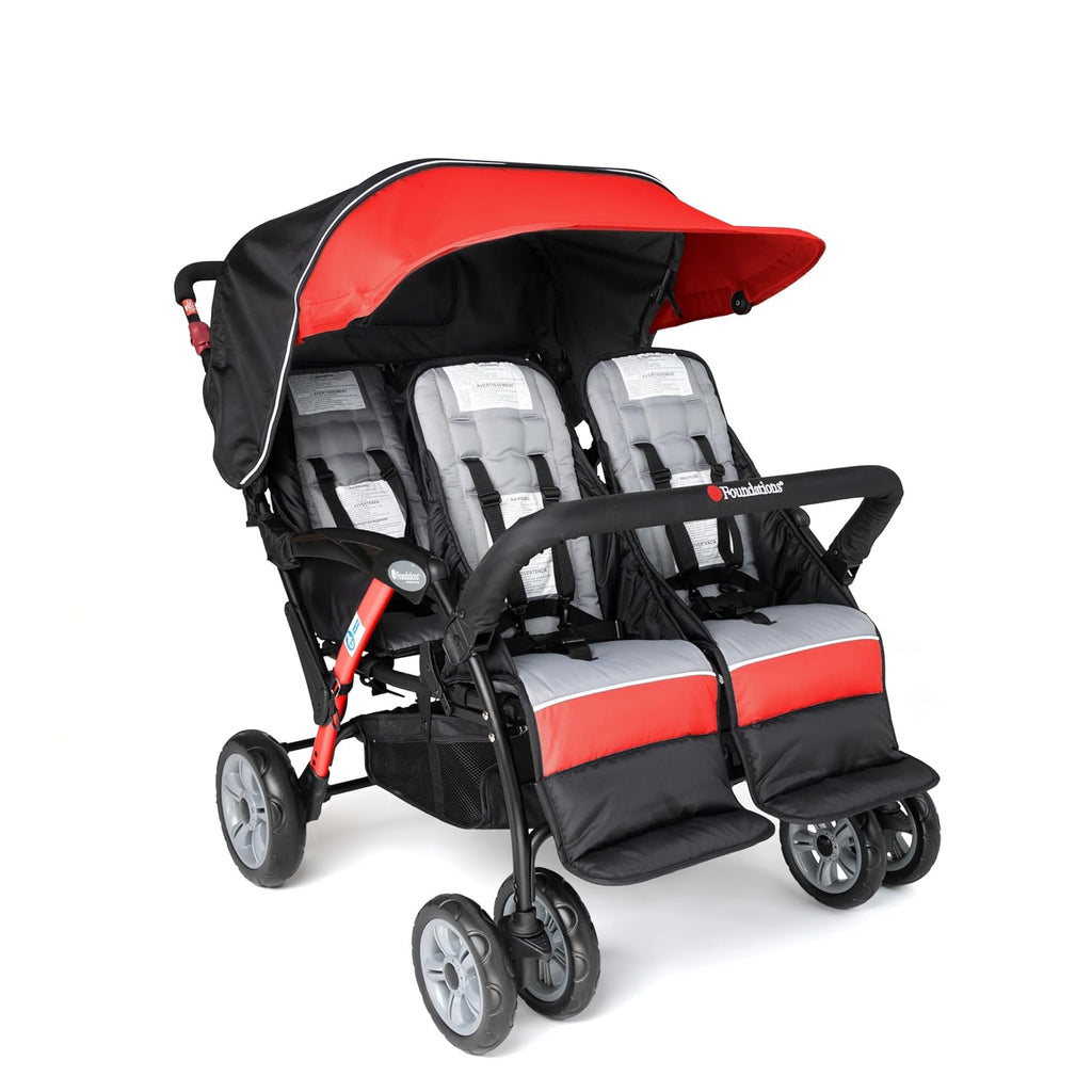 Compass Quad 4 Seat Stroller | 4-Seat Stroller for Daycare | Oversized UV Blocking Canopy | 5-Point Harness | Easy Loading | Storage Bucket | Teal