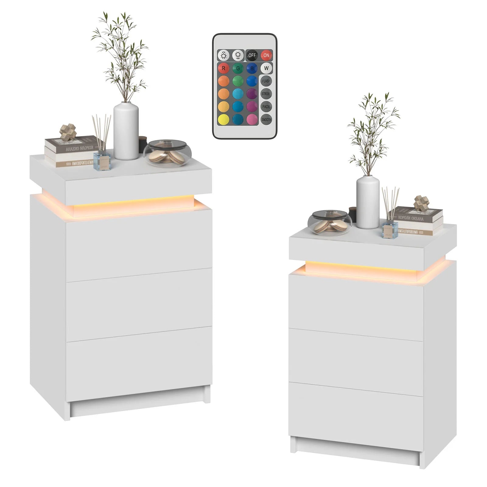2 Set of Bedside Table 3 Drawers With LED Light
