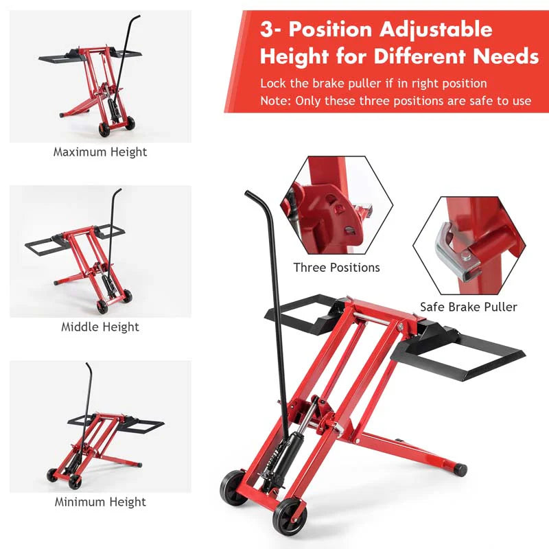 500 LBS Hydraulic Lawn Mower Lift Jack for Riding Tractors, Adjustable Heavy Duty Zero Turn Riding Mower Lift for Maintenance